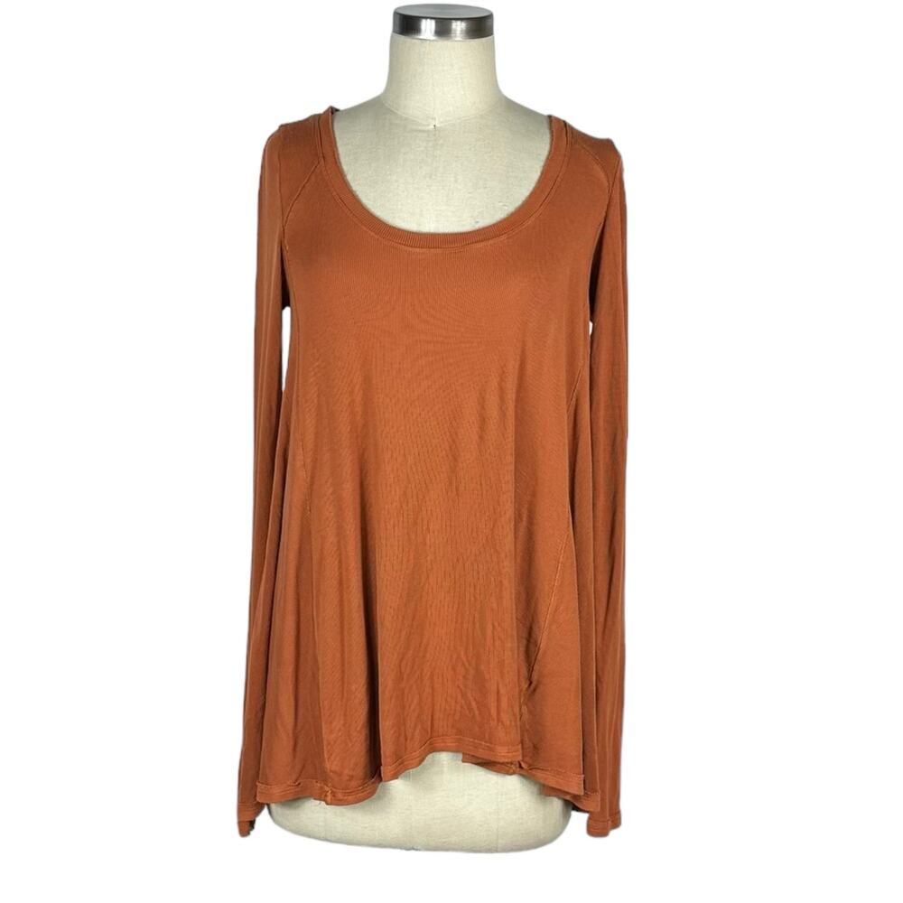 FREE PEOPLE Rust Orange Oversized Round Neck Long Sleeve Boho Top Women's Size M